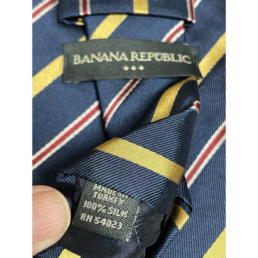 Banana Republic 100% Silk Mens Tie Blue Gold Red Stripes Vintage Designer 3.75" - Picture 5 of 7